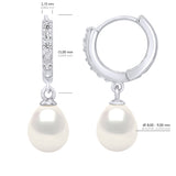 Earrings Creole Real Cultured Freshwater Pearls Pear 8-9 mm - Natural White - Longueur 18 cm