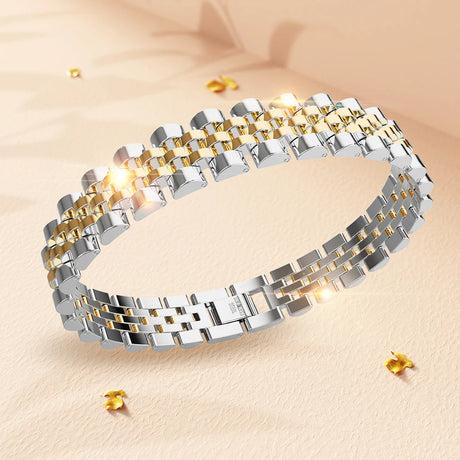 Bullion Gold Brick Dual Tone Gold Layered Stainless Steel Bracelet