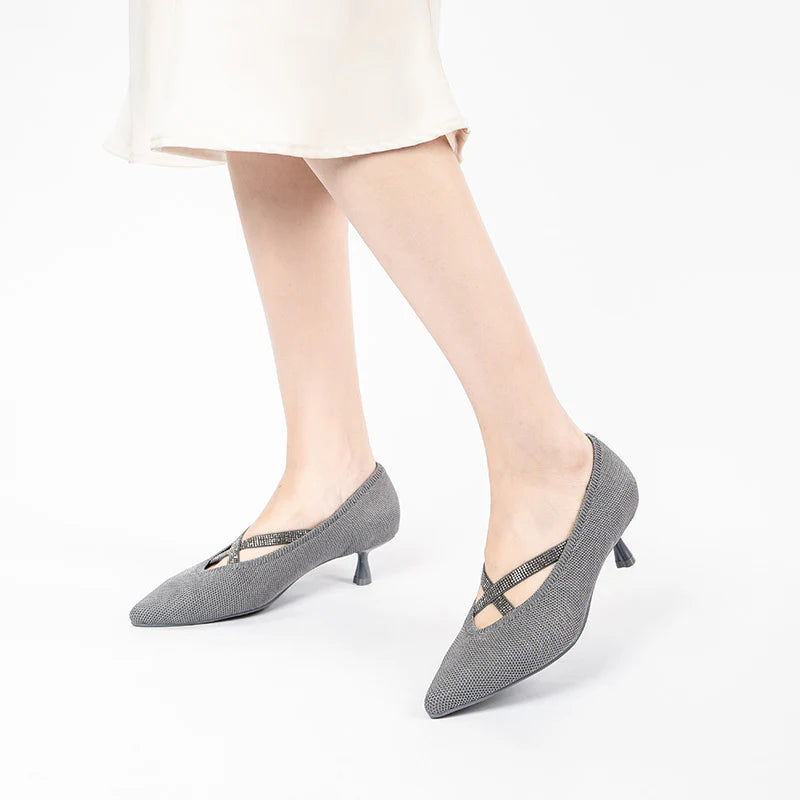 Countess Cross-Strap Kitten Heels - Grey