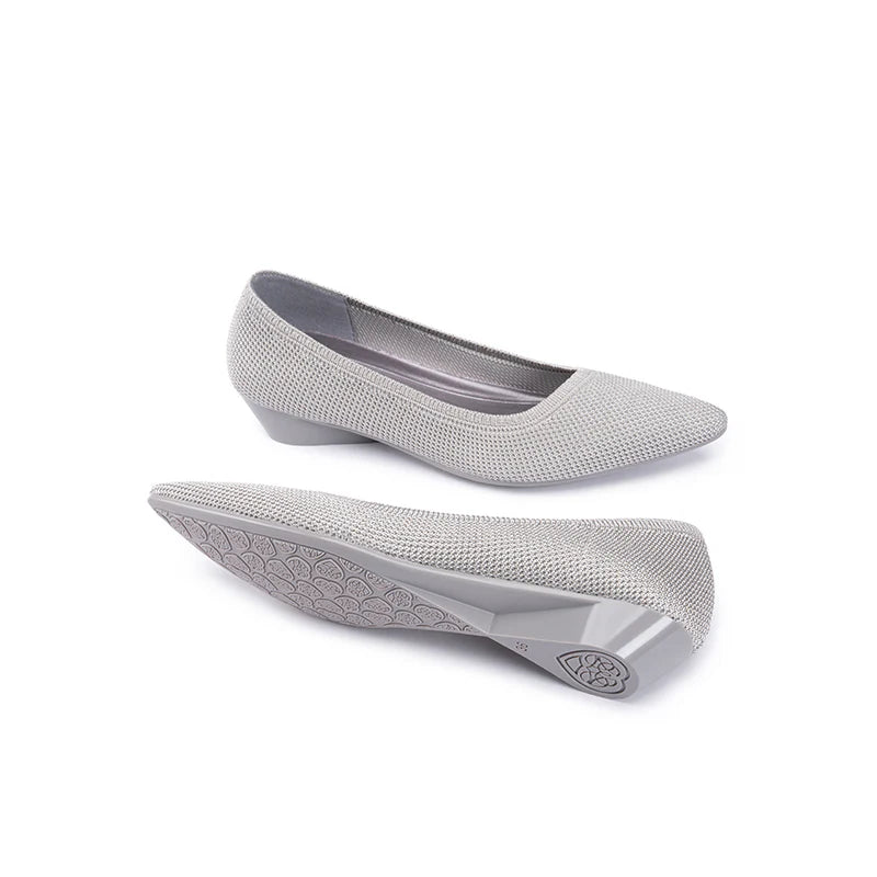 Diagonal Cut Knit Pointed Toe Wedge Flats - Grey