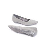 Diagonal Cut Knit Pointed Toe Wedge Flats - Grey