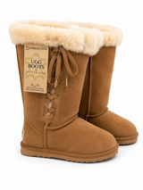 Australian Leather Ugg Tall Fur Cuff Corset Style - Chestnut - AU6
