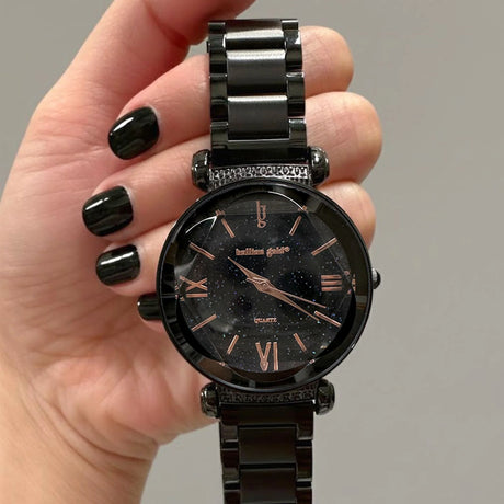 Bullion Gold Bullion Gold Romish Watch Embellished with Glittering Crystals - Black and Rose Gold