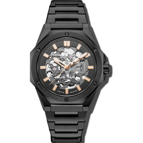 Christophe Duchamp Raidillon Skeleton - Black & Silver Dial & 316L Stainless Steel Strap