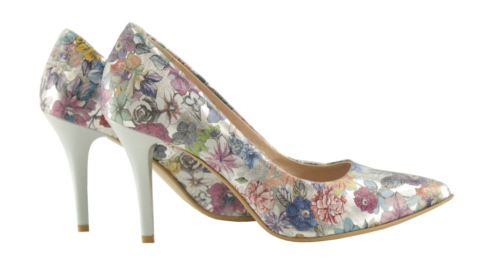 Bosccolo Womens High Heels - Flowers On Silver