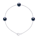 Bracelet 3 Real Cultured Freshwater Pearls Round 7-8 mm - "Black Tahitian Style" - Longueur 42 cm