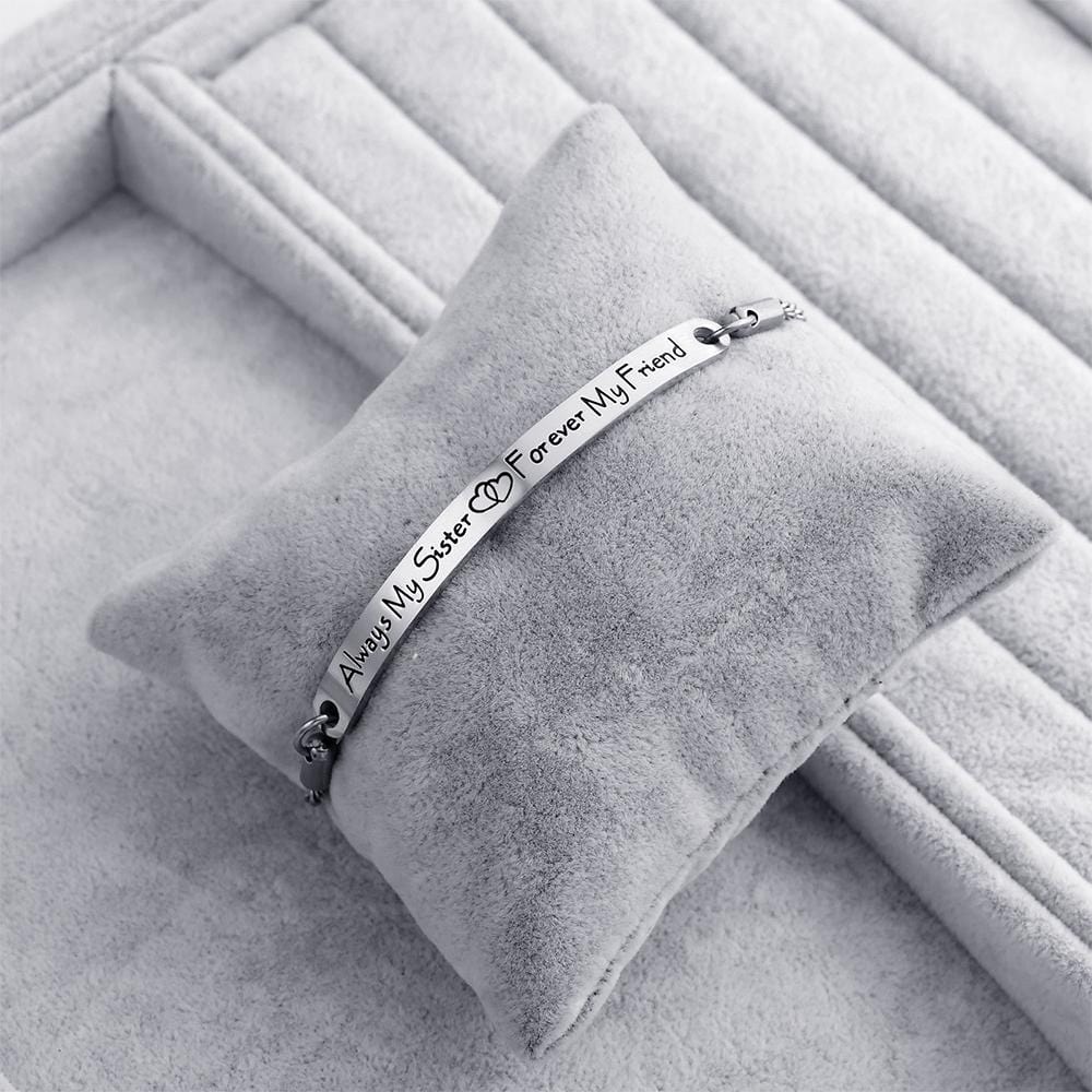 Bullion Gold Sisters Forever Inscriptions White Gold Bar Bracelet