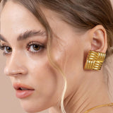 Bullion Gold Ridged Square Gold layered Stud Earrings