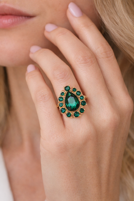 Liv Oliver 18K Gold Green Statement Ring