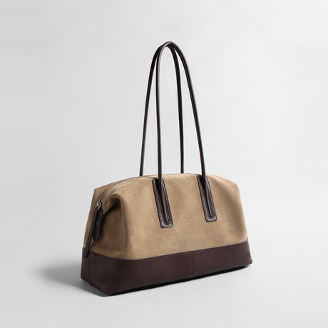 Vintage Colorblock Suede Leather Shoulder Bag – Relaxed Slouchy Tote
