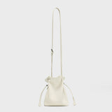 Soft Calfskin Drawstring Bucket Bag - White