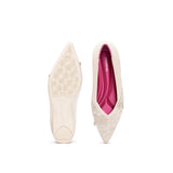Butterfly Floral Knit Pointed Toe Ballet Flats - Ivory