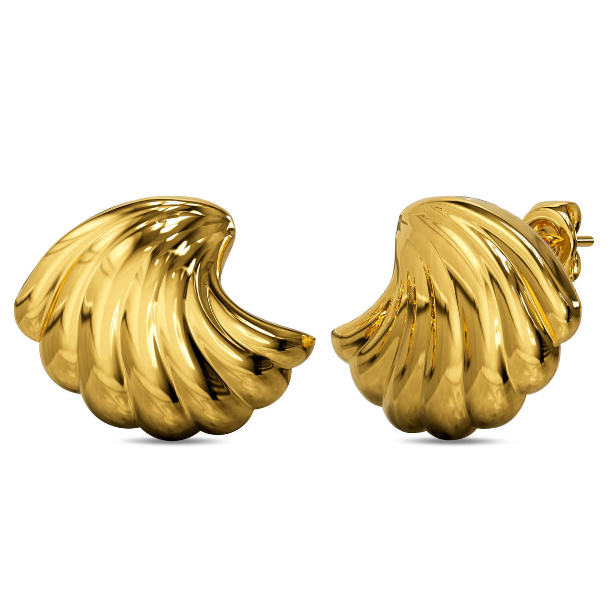 Bullion Gold Ridged Shell Gold layered Stud Earrings