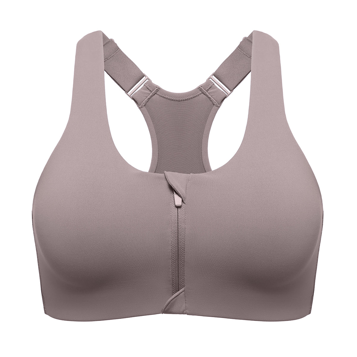 Power On Soft Padded High Impact Zip Front Sports Bra - Grey