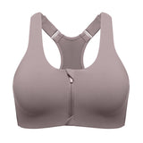 Power On Soft Padded High Impact Zip Front Sports Bra - Grey