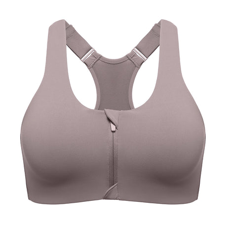 Power On Soft Padded High Impact Zip Front Sports Bra - Grey
