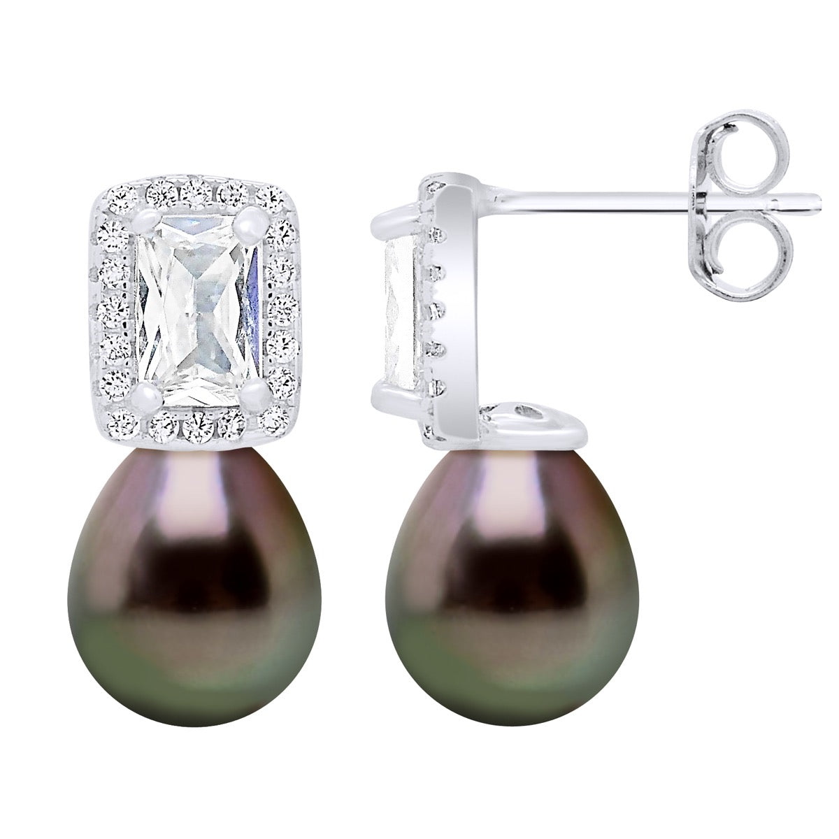 Hanging Earrings Real Cultured Tahiti Pearls 8-9 mm - Longueur 18 cm