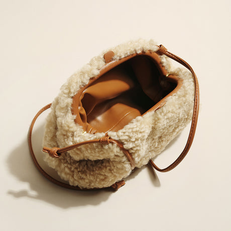 Cream Lambswool Dumpling Shoulder Bag - Cream