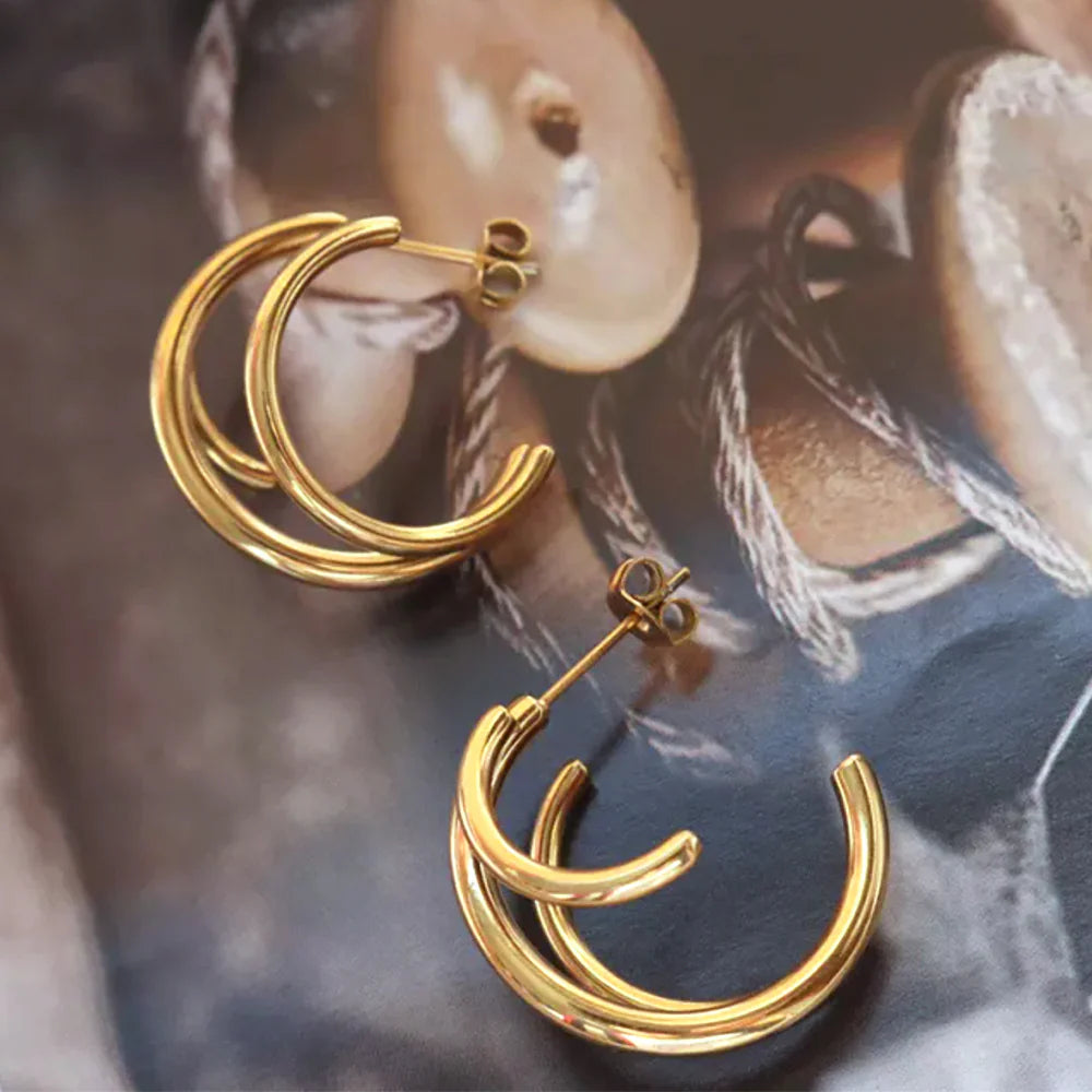 Bullion Gold Diam Hoop Gold Layered Earrings