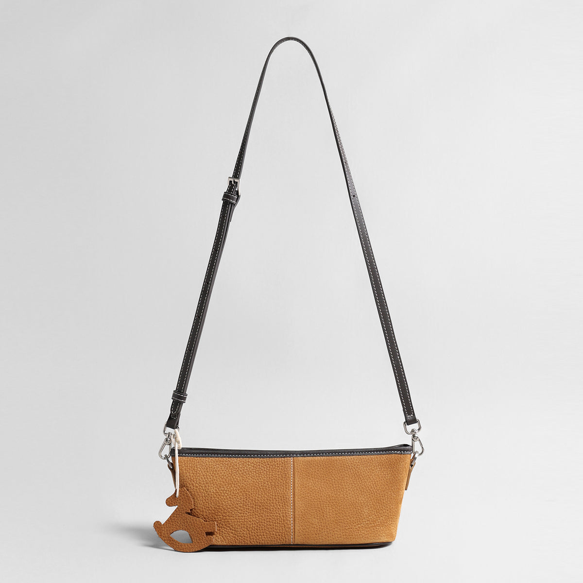 Vintage Pebbled Suede Baguette Bag – Contrast Strap Crossbody Bag