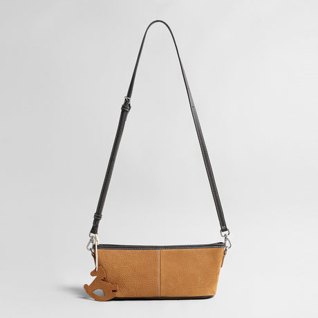 Vintage Pebbled Suede Baguette Bag – Contrast Strap Crossbody Bag