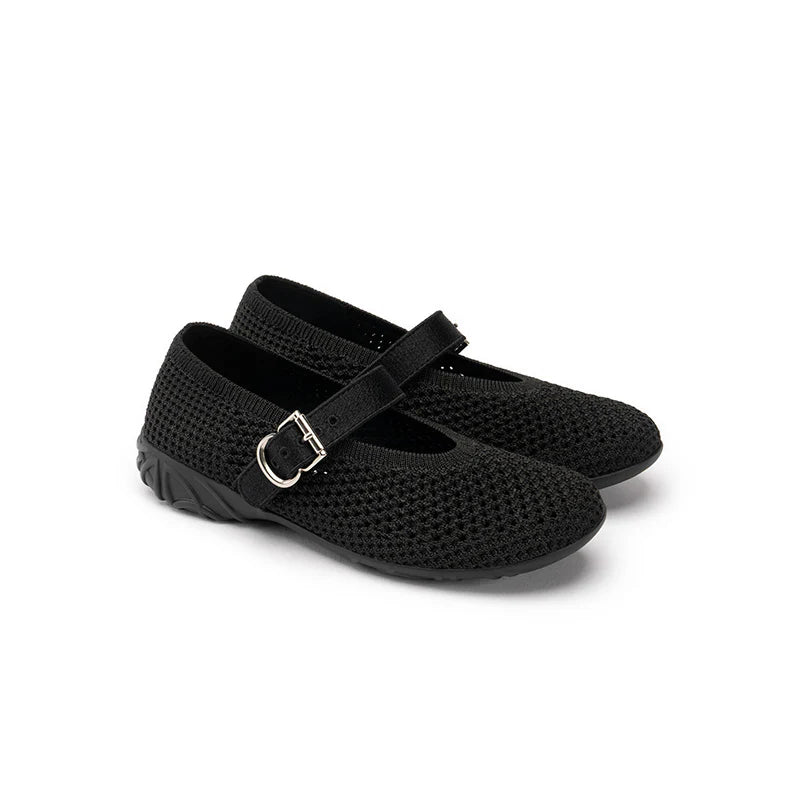 Heart Cutout Breathable Mesh Mary Jane Wedges - Black