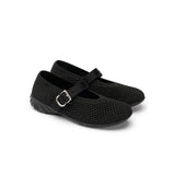 Heart Cutout Breathable Mesh Mary Jane Wedges - Black