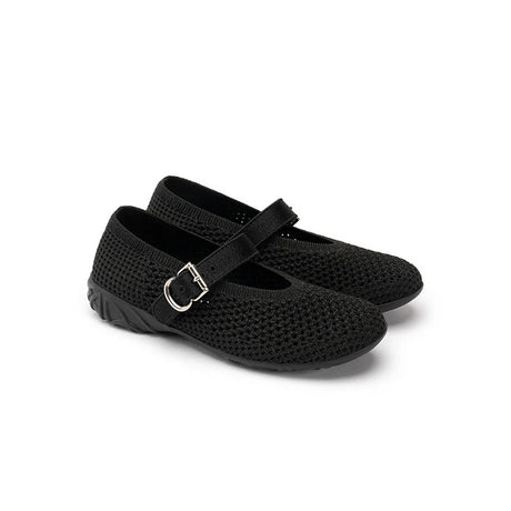 Heart Cutout Breathable Mesh Mary Jane Wedges - Black