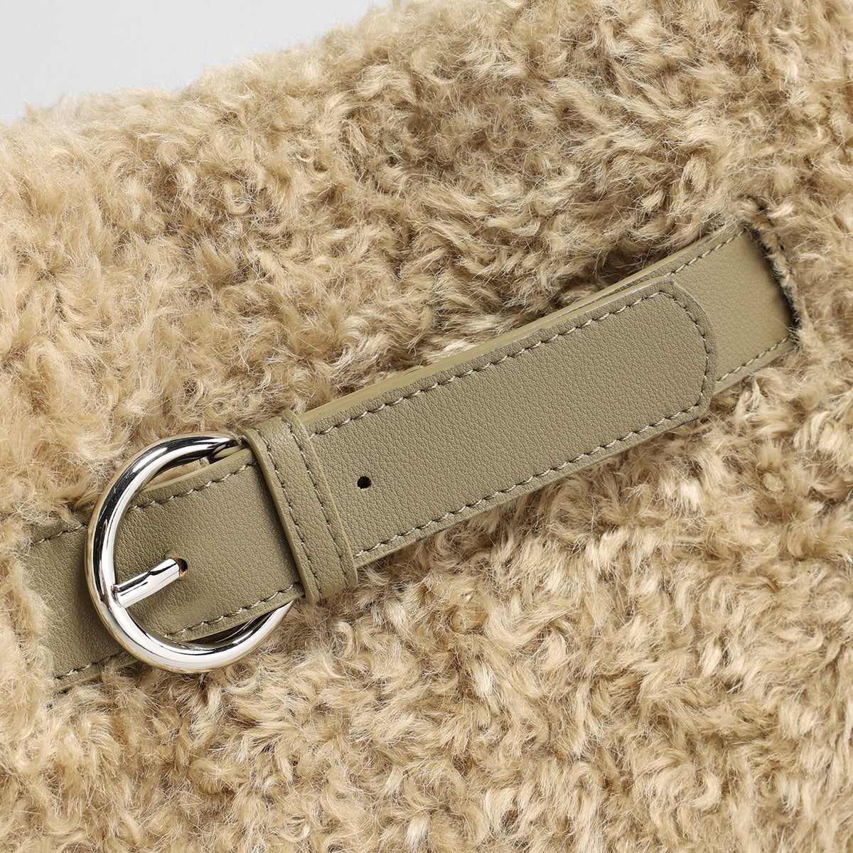 Curly Faux Shearling Tote Bag – Leather Buckle Shoulder Bag