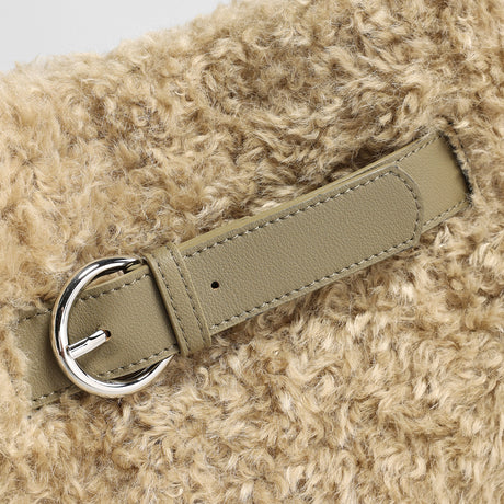 Curly Faux Shearling Tote Bag – Leather Buckle Shoulder Bag