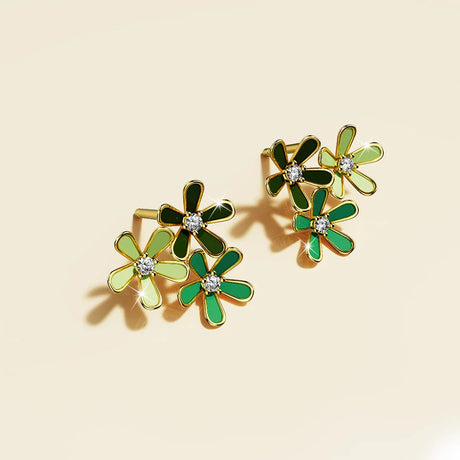 Boxed Petalia Olive Green Stud Earrings and Olive Necklace Featured SWAROVSKI® Crystals in Gold