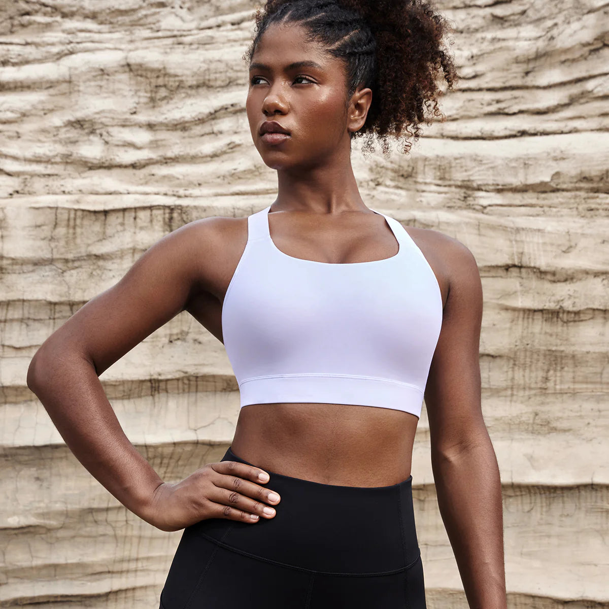 Power On Racerback High Impact Adjustable Padded Wireless Bra - White