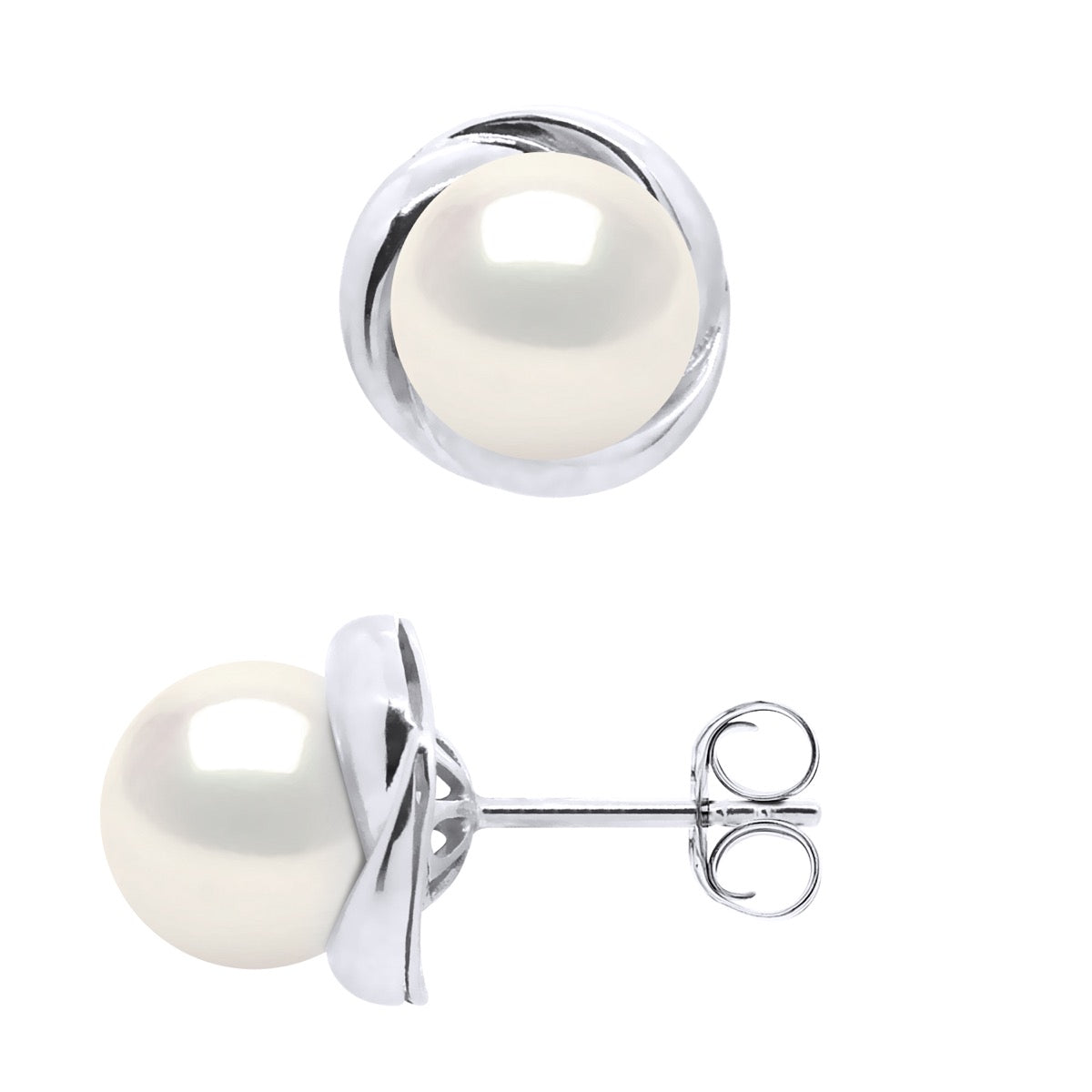 Earrings White Gold - Natural White - Diameter 10 mm