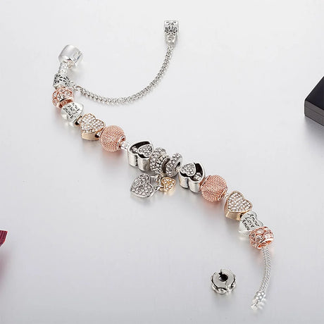 Pandora Inspired Full Set Beaded Charm Bracelet -  Triple-Tone