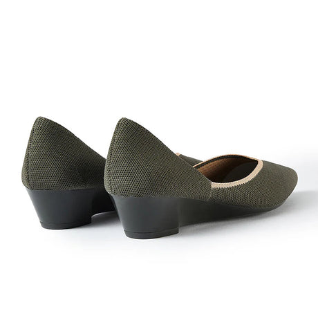 Minimalist Heart Heel Pointed Toe Knit Flats - Olive