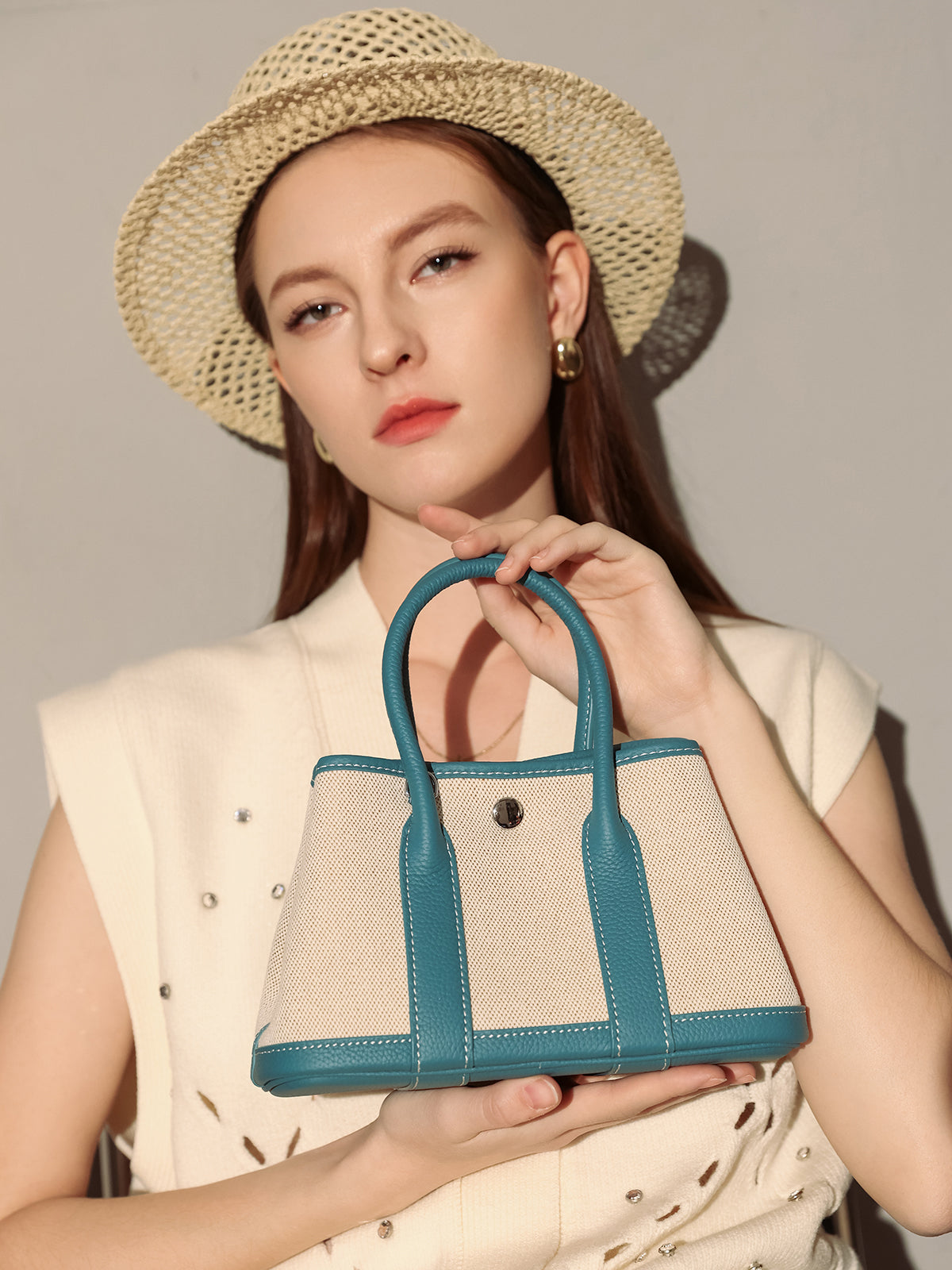 Botanical Canvas & Leather Garden Tote Bag - Blue
