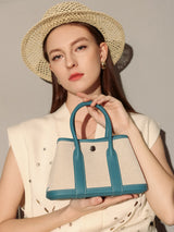 Botanical Canvas & Leather Garden Tote Bag - Blue