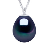 Necklace Real Cultured Freshwater Pearl Pear 9-10 mm - Black - Longueur 18 cm
