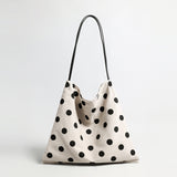 Polka Dot Canvas Hobo Tote - Ivory