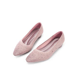 Rhinestone Gradient Knit Pointed Toe Wedge Flats - Mauve
