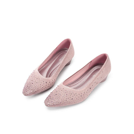 Rhinestone Gradient Knit Pointed Toe Wedge Flats - Mauve