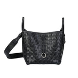 BAMEI Embossed Calfskin Leather Bucket Bag Set - Black