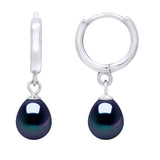 Hoop Drop Earrings Freshwater Pearl Black Sterling Silver 7-8mm