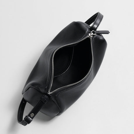 Soft Lambskin Leather Barrel Shoulder Bag - Black