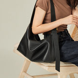 Nalandu Soft Leather Slouch Shoulder Hobo Bag - Black