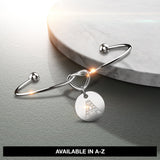Bullion Gold Fancy Alphabet Letter Initial Bangle in White Gold