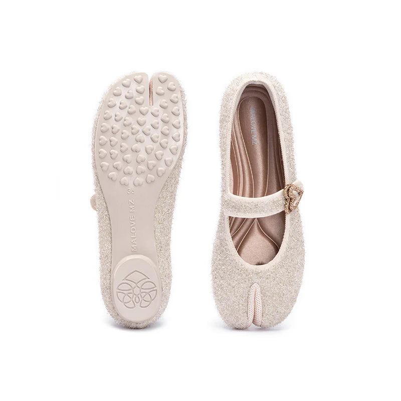 Oriental Split Toe Mary Jane Flats - Ivory
