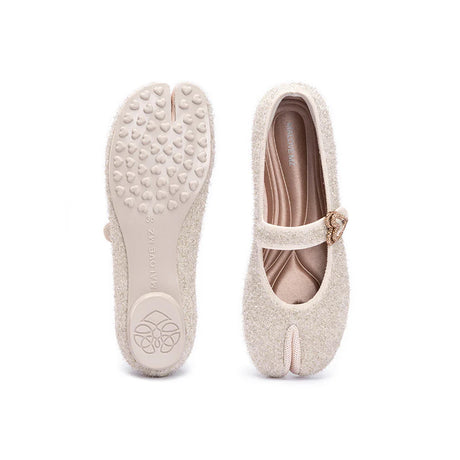 Oriental Split Toe Mary Jane Flats - Ivory