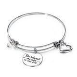 Bullion Gold She Believed She Could Heart Charm White Gold Layered Tubular Adjustable Inspirational Bangle