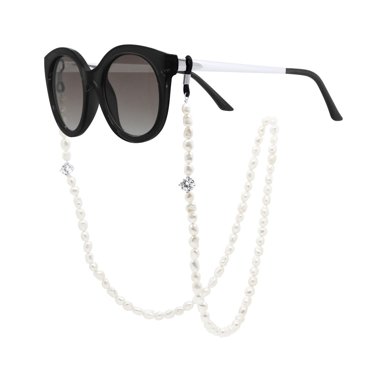 Row of Pearls Glasses Holder -Real Cultured Freshwater Pearls Baroque 6-7 mm - Natural White - Longueur 42 cm